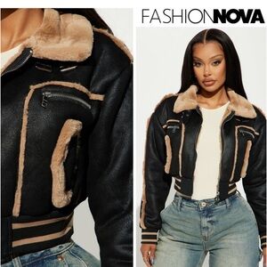 Fashion Nova B. Coature faux leather fur trimmed jacket